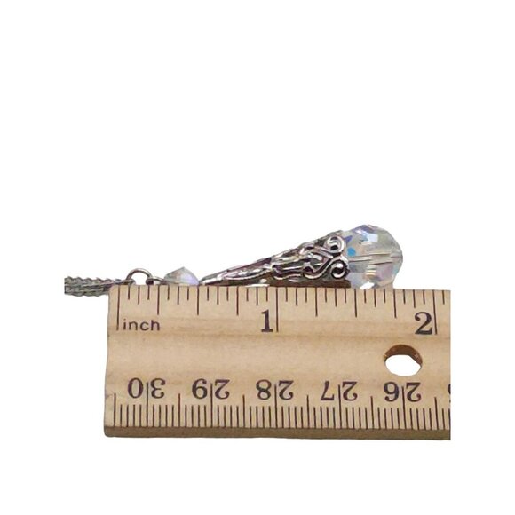 Crystal Teardrop Pendant Chain Necklace Spring Ring Closure Silver Tone Vintage - Picture 5 of 6